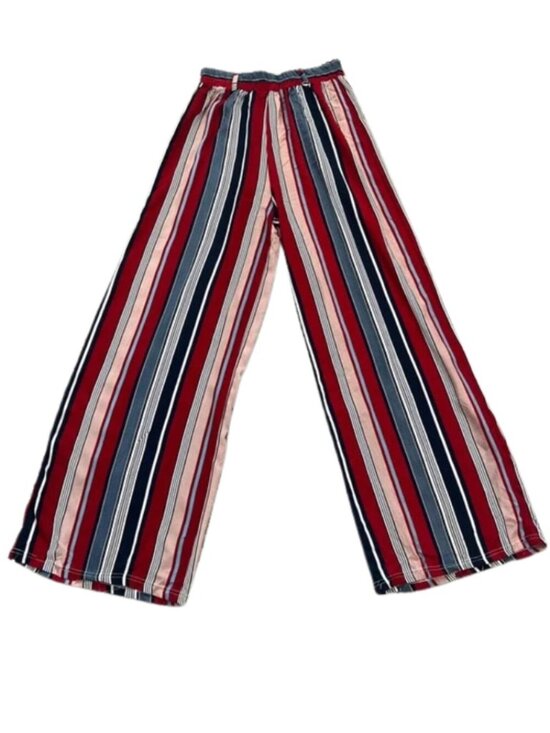 Maze Collection Pants - Maze Women’s High-Waisted Red Pink Wide Leg Striped Rayon Palazzo Pants - Size S